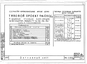 Состав фльбома. Типовой проект 94-050/1.2Альбом 5 Часть 1 Архитектурно-строительные чертежи выше отм.0.000. Часть 2 Отопление и вентиляция Раздел 2-1 С радиаторами и конвекторами. Часть 3 Водоснабжение и канализация выше отм.0.000. Часть 4 Газоснабжение. Часть 5 Электроснабжение. Часть 6 Слабото