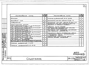 Состав фльбома. Типовой проект 94-054/1.2Альбом 3 Часть 01 Архитектурно-строительные чертежи ниже отм.0.000 Раздел 01-1 Здание с подпольем