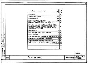 Состав фльбома. Типовой проект 94-064/1.2Альбом 4 Часть 01 Архитектурно-строительные чертежи ниже отм.0.000 Раздел 01-2 Здание с подвалом для обычных условий строительства 