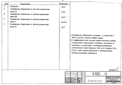 Состав фльбома. Типовой проект 94-065/1.2Альбом 11 Спецификация оборудования