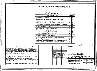 Состав фльбома. Типовой проект 94-087/1.2Альбом 5 Часть 1 Архитектурно-строительные чертежи віше отм.0.000. Часть 2 Отопление и вентиляция Раздел 2-1 С радиаторами и конвекторами. Часть 3  Водопровод, канализация и газопровод. Часть 5 Єлектрооборудование. Часть 6 Слаботочные устройства