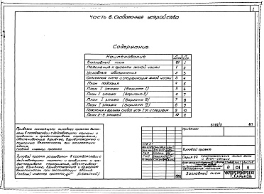 Состав фльбома. Типовой проект 94-087/1.2Альбом 5 Часть 1 Архитектурно-строительные чертежи віше отм.0.000. Часть 2 Отопление и вентиляция Раздел 2-1 С радиаторами и конвекторами. Часть 3  Водопровод, канализация и газопровод. Часть 5 Єлектрооборудование. Часть 6 Слаботочные устройства