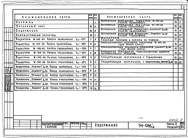 Состав фльбома. Типовой проект 94-088/1.2Альбом 2 Часть 0 Общая часть Раздел 0-2 Расчетные таблицы для системы отопления