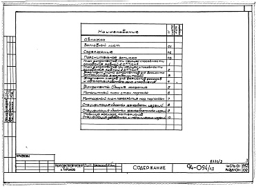 Состав фльбома. Типовой проект 94-094/1.2Альбом 2 Часть 01 Архитектурно-строительные чертежи ниже отм.0.000 Раздел 01-1 Здание с подпольем для обычных условий строительства