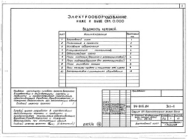 Состав фльбома. Типовой проект 94-0115.84Альбом 4 Архитектурно-строительные решения выше отм.0.000. Отопление и вентиляция ниже и выше отм.0.000. Внутренние водопровод, канализация и газопровод ниже и выше отм.0.000. Электрооборудование ниже и выше отм.0.000. Устройство связи и сигнализации ниже