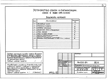 Состав фльбома. Типовой проект 94-0121.84Альбом 3 Архитектурно-строительные решения выше отм.0.000. Отопление и вентиляция ниже и выше отм.0.000. Внутренние водопровод, канализация и газопровод ниже и выше отм.0.000. Электрооборудование ниже и выше отм.0.000. Устройства связи и сигнализации ниже