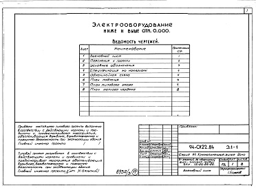 Состав фльбома. Типовой проект 94-0122.84Альбом 3 Архитектурно-строительные решения выше отм.000. Отопление и вентиляция ниже и выше отм.0.000. Внутренние водопровод, канализация и газопровод ниже и выше отм.0.000. Электрооборудование ниже и выше отм.0.000. Устройства связи и сигнализации ниже и