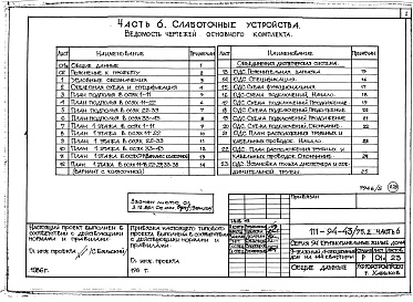 Состав фльбома. Типовой проект 111-94-43/75.2Альбом 10 Часть 6 Слаботочные устройства