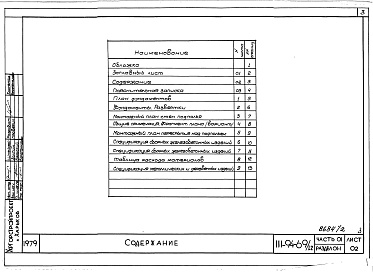 Состав фльбома. Типовой проект 111-94-69/1.2Альбом 3 Часть 01 Архитектурно-строительные чертежи ниже отм.0.000  Раздел 01-1 Здание с подпольем