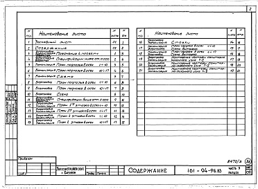 Состав фльбома. Типовой проект 161-94-96.83Альбом 3 Архитектурно-строительные чертежи выше отм.0.000. Часть 2 Отопление и вентиляция Раздел 2-1 С радиаторами. Часть 3 Водопровод и канализация. Часть 5 Электрооборудование. Часть 6 Слаботочные устройства