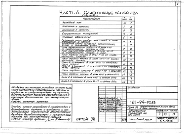 Состав фльбома. Типовой проект 161-94-97.83Альбом 4 Часть 1 Архитектурно-строительные чертежи выше отм.0.000. Часть 2 Отопление и вентиляция Раздел 2-1 С радиаторами. Часть 3 Водопровод и канализация. Часть 5 Электрооборудование. Часть 6 Слаботочные устройства