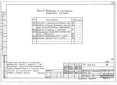 Состав фльбома. Типовой проект 181-94-111.84Альбом 1 Часть 1 Архитектурно-строительные чертежи. Часть 2 Отопление и вентиляция. Часть 3 Водопровод и канализация. Часть 4 Газоснабжение. Часть 5 Электрооборудование и слаботочные устройства