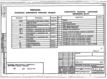 Состав фльбома. Типовой проект 111-96-69.85Альбом 01 Архитектурно-строительные и сантехниченские чертежи ниже отм.0.000