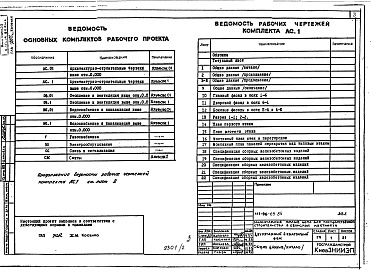 Состав фльбома. Типовой проект 111-96-69.85Альбом 1 Архитектурно-строительные, сантехнические и электротехнические чертежи выше отм.0.000