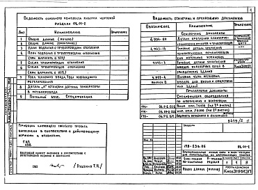 Состав фльбома. Типовой проект 179-03в.86Альбом 5 ОВ Отопление и вентиляция выше отм. 0.000. ВК Внутренний водопровод и канализация. ГСВ Внутренний газопровод