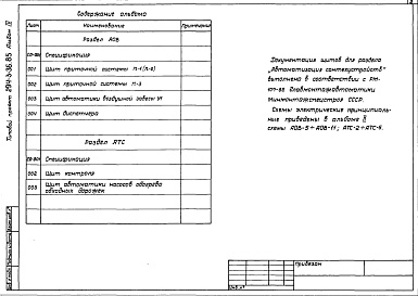 Состав фльбома. Типовой проект 294-3-36.85Альбом 4  Автоматизация сантехустройств. Задание заводу на изготовление щитов     