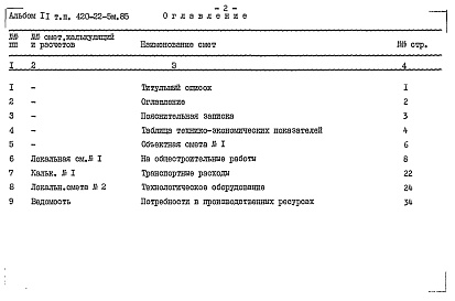 Состав фльбома. Типовой проект 420-22-5м.85Альбом 2 Сметы