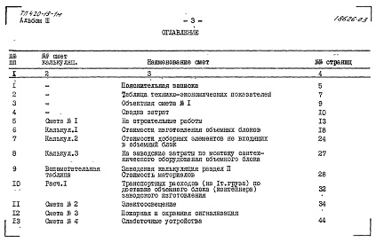 Состав фльбома. Типовой проект 420-19-1мАльбом 3 Сметы