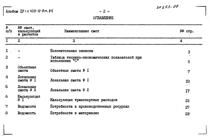 Состав фльбома. Типовой проект 420-10-8м.85Альбом 4 Сметы, ведомость потребности в материалах