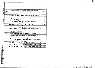 Состав фльбома. Типовой проект 501-3-047.88Альбом 1 Общая пояснительная записка. Тепломеханическая часть. Строительные решения. Электрическое освещение. Пожарная сигнализация. Спецификации оборудования