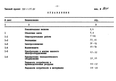 Состав фльбома. Типовой проект 705-1-174.85Альбом 2 Смета и ведомости потребности в материалах