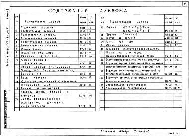 Состав фльбома. Типовой проект 705-1-214.87Альбом 1 Пояснительная записка. Технология производства. Архитектурно-строительные решения. Силовое электрооборудование. Спецификации оборудования