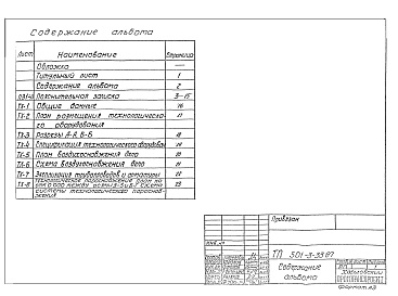 Состав фльбома. Типовой проект 501-3-33.87Альбом 1 Общая пояснительная записка. Технология производства