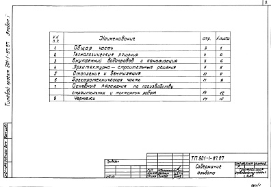 Состав фльбома. Типовой проект 901-1-85.87Альбом 1 Пояснительная записка 