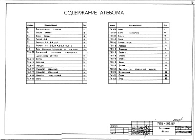 Состав фльбома. Типовой проект 708-50.89Альбом 1 Пояснительная записка. Технология производства. Общие виды нетиповых технологических конструкцийС