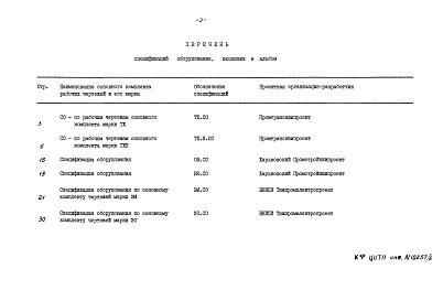 Состав фльбома. Типовой проект 708-44.89Альбом 6 Спецификации оборудования