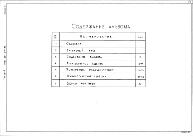 Состав фльбома. Типовой проект 284-3-49.83Альбом 1 Архитектурные решения. Конструкции железобетонные и металлические. Технологические чертежи