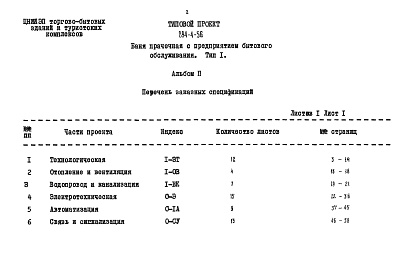 Состав фльбома. Типовой проект 284-4-56Альбом 2 Заказные спецификации.