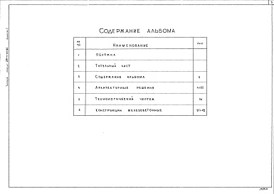 Состав фльбома. Типовой проект 284-4-101.83Альбом 1 Архитектурные решения.Конструкции железобетонные.Технологический чертеж.