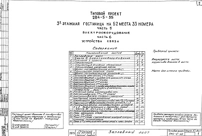 Состав фльбома. Типовой проект 284-5-35Альбом 5 Электрооборудование.Часть 6 Устройства связи.