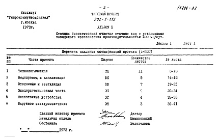 Состав фльбома. Типовой проект 902-2-225Альбом 2 Заказные спецификации