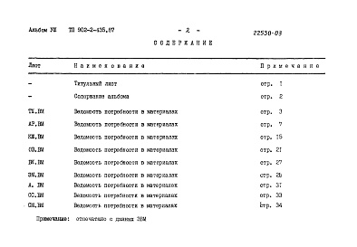 Состав фльбома. Типовой проект 902-2-435.87Альбом 8 Ведомости потребности в материалах  