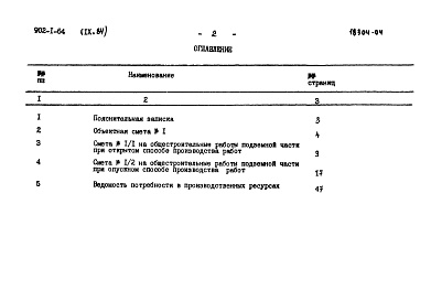 Состав фльбома. Типовой проект 902-1-64Альбом 9.84 Сметы. Подземная часть