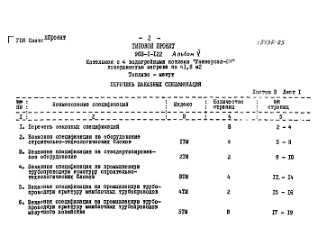 Состав фльбома. Типовой проект 903-1-122Альбом 5 Заказные спецификации на оборудование и материалы.