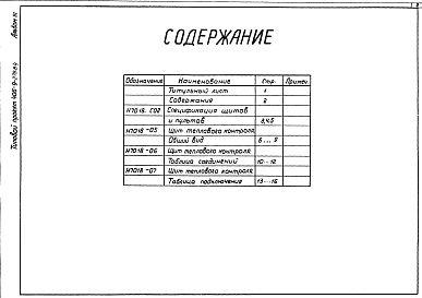 Состав фльбома. Типовой проект 406-9-279.84Альбом 3. Тепловой контроль и автоматизация. Чертежи-здания заводу-изготовителю.