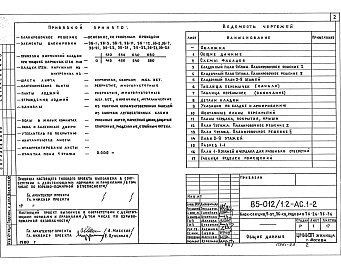 Состав фльбома. Типовой проект 85-012/1.2Альбом 4 Архитектурно-строительные решения выше отметки 0.000. Фасад 2 АС.1-2