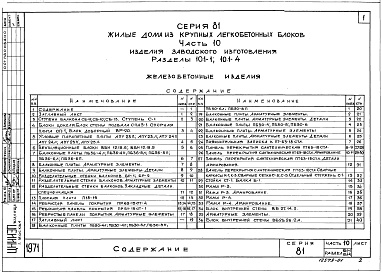 Состав фльбома. Типовой проект 81-06/1.2Альбом 15 Изделия заводского изготовления. Железобетонные изделия. Часть 10, раздел 10.1-1,2,4,6 