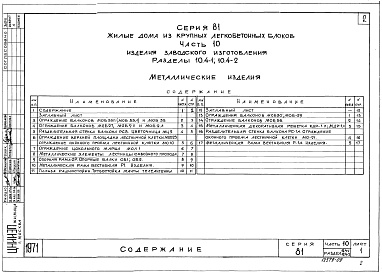 Состав фльбома. Типовой проект 81-08/1.2Альбом 18 Изделия заводского изготовления. Металлические изделия. Часть 10, раздел 10.4-1, 4