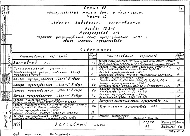 Состав фльбома. Типовой проект 81-08/1.2Альбом 19 Изделия заводского изготовления. Мусоропровод (по серии 83). Часть 10, раздел 10.8-1