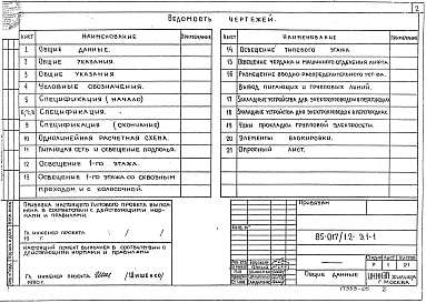 Состав фльбома. Типовой проект 85-017/1.2Альбом 6 Электроооборудование ниже и выше отметки 0.000. Без электроплит Э.1-1 