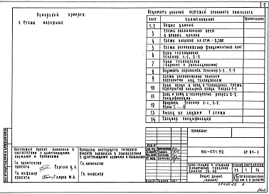 Состав фльбома. Типовой проект 86-051.92 Альбом 2 Архитектурно-строительные решения ниже отм. 0.000 АС.01-1