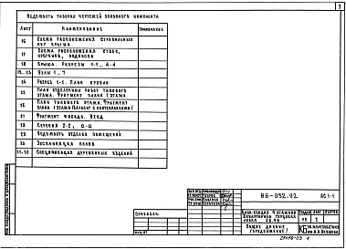 Состав фльбома. Типовой проект 86-052.92 Альбом 3 Архитектурно-строительные решения выше отм. 0.000 АС.1-1