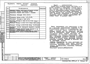 Состав фльбома. Типовой проект 125-010/1.2 Альбом 1 Общие архитектурно-строительные решения. Общая характеристика проекта (АС.0)