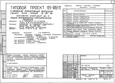 Состав фльбома. Типовой проект 125-012/1.2 Альбом 1 Общие архитектурно-строительные решения. Общая характеристика проекта (АС.0)