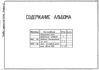 Состав фльбома. Типовой проект 406-9-238Альбом 3 Тепловой контроль и автоматика. Чертежи задания заводу-изготовителю