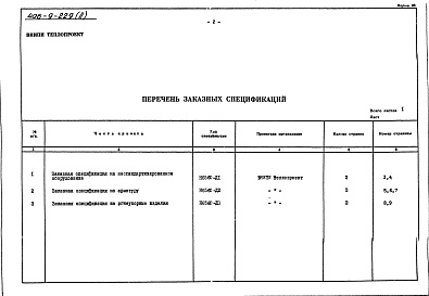 Состав фльбома. Типовой проект 406-9-229Альбом 2 Заказные спецификации